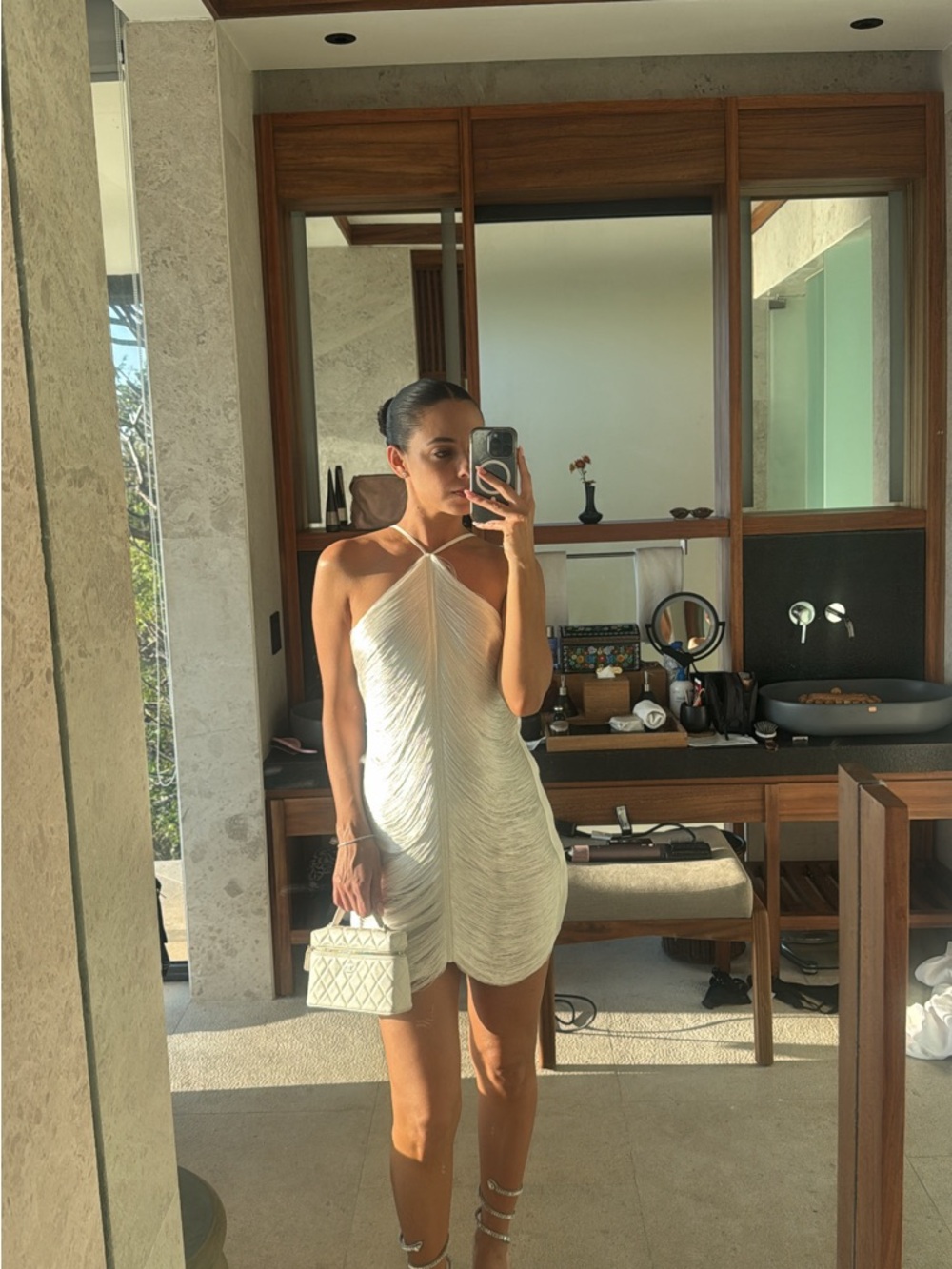 cult gaia Ivory Halter Mini Dress with Scalloped Hem - Picture 4 of 10